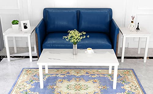 Mooseng Living Room 3-Piece Set With Marble-Looking Top-Includes Coffee 2 End Tables, 42.1" W X 20" D X 16.3" H, White #TOP5