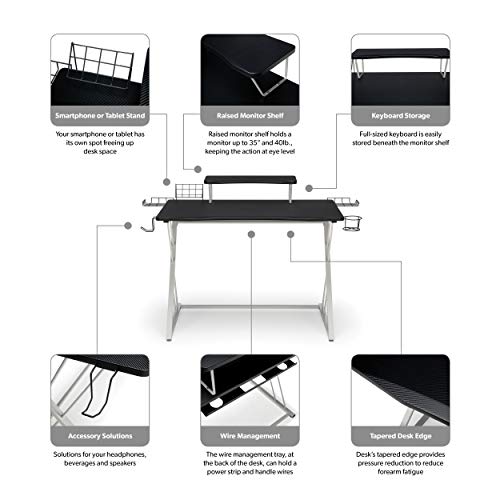 OFM ESS Collection Gaming Computer Desk, 35" Monitor Shelf, 55", White/Black