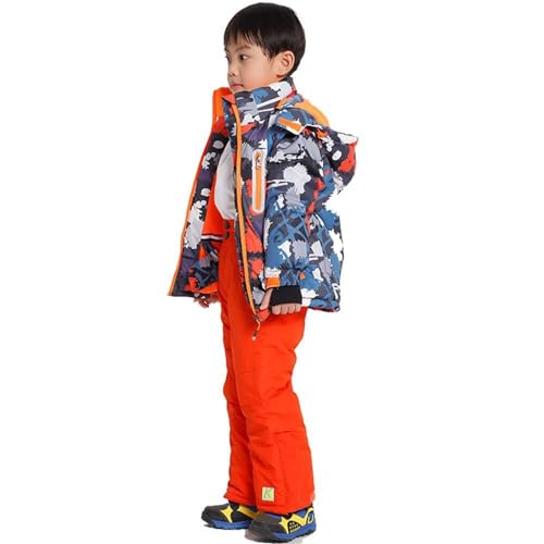 WOWULOVELY Boy's Ski Jacket Pants Windproof Snowsuit 2-Piece Set Snowboarding Outwear Ski Suit Unisex(Red+red,Size 6) - Thumbnail 3