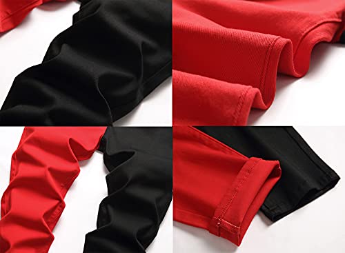 Longbida Men's Slim Fit Skinny Jeans Patchwork Designer Stretch Denim Pants(Black Red,30) #TOP6
