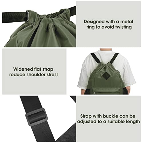Wandf Drawstring Backpack Sports Gym Bag With Shoes Compartment, Water-Resistant String Backpack Cinch For Women Men (Large,Dark Green) #TOP4