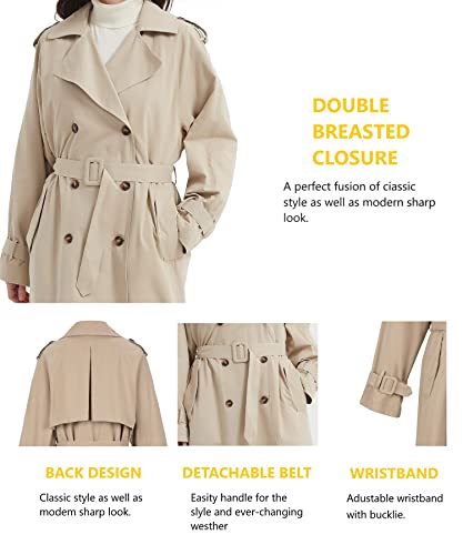 Banmaxdd Double Breasted Long Trench Coat For Women With Belt Midi Length Overcoat #TOP4