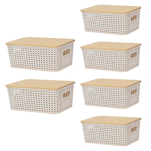 Cesta Con Tapa - Shore Cajas Almacenaje Plastico Blancas Con Tapa | Cestas De Almacenamiento | 6 Contenedores Apilables Organizadores Con Para Cocina, Armario, Oficina, Aula, Escritorio