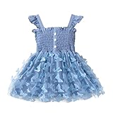 UUAISSO Baby Mädchen Kleid Kleinkind Sommer Rüschen ärmelloses Schmetterling Tüll Kleid Prinzessin Rock Outfits Blau 3-4 Jahre