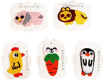 Girls Hair Pins | Cute Baby Animal Character Hair Clips 5pc Set | Bunny, Chick, Piglet, Penguin, Lion Cub | Pretty Homemade Wool Woven Hair Pins | Baby Girls, Infants, Toddlers, Kids, Children, Teens | HYJOTEM BRAND