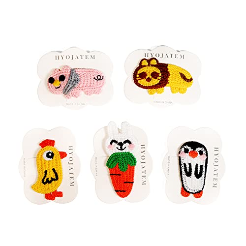 Girls Hair Pins | Cute Baby Animal Character Hair Clips 5Pc Set | Bunny, Chick, Piglet, Penguin, Lion Cub | Pretty Homemade Wool Woven Hair Pins | Baby Girls, Infants, Toddlers, Kids, Children, Teens | Hyjotem Brand #TOP2