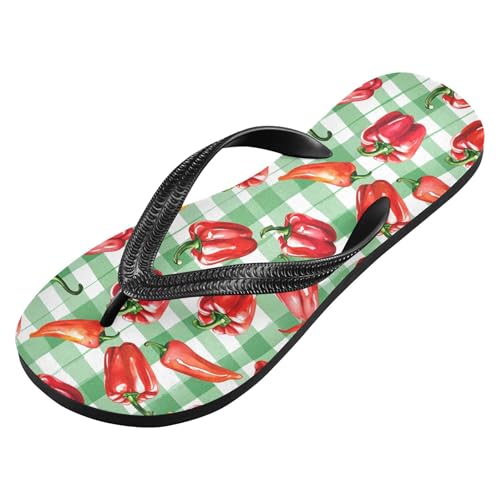 Burbuja Red Bell Peppers on Checkered Flip Flops for Women Men, Soft Thong Sandals Rubber Slippers for Pool Beach Essentials2