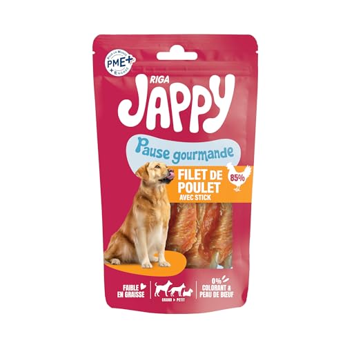 RIGA - Jappy Filet de Poulet + Stick - Friandise Chien - Riche en Poulet - Riche En Protéines & Collagène - Faible Teneur En Matière Grasse - Sans Colorant, Ni Additifs, Ni Peau De Boeuf - 75g