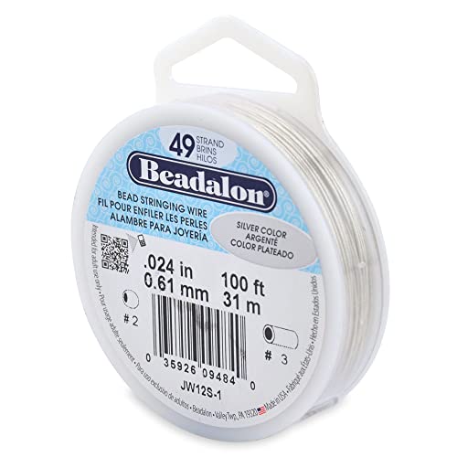 Beadalon 49 Strand Bead Wire - .024in / 0.61mm, Silver Color, 100ft / 31m