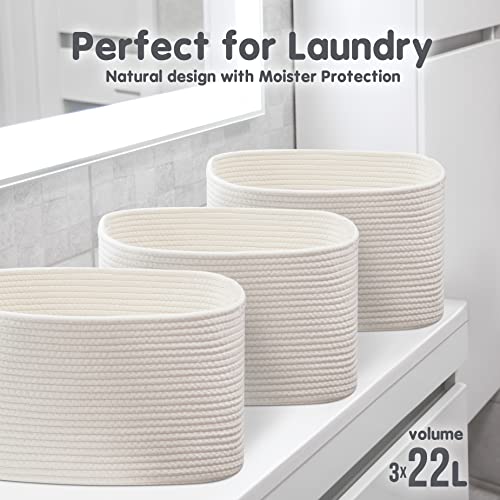 Cotton Rope Basket For Blanket Basket | Nursery Storage | 15"X10"X9" Set Of 3 White Medium Storage Baskets For Organizing With Handles Works As Wicker Basket, Woven Baskets For Storage Blanket #TOP6