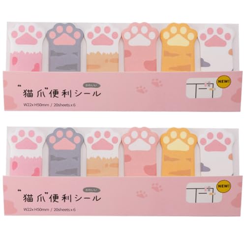Happyyami 2個 猫爪デザイン自己粘着メモパッド 冊 滑らかな書き心地 学生向け多用途付箋 タブ型ページマーカー オフィスや学校で便利なメモ
