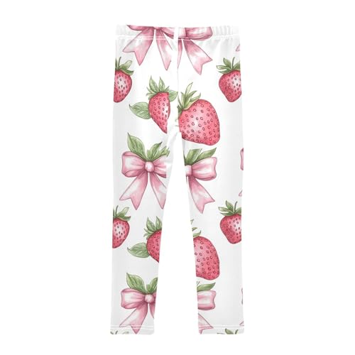 Boccsty Pink Bow and Strawberry Leaves Girls Leggings Kids Yoga Pants Dance Active Tights 4T2