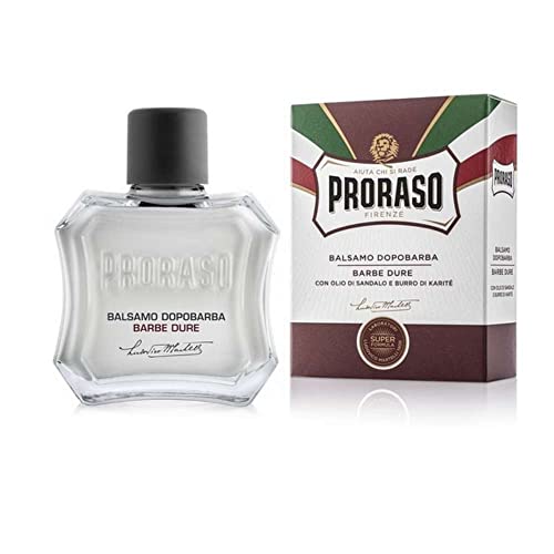 Proraso After Shave Balm - Sandalwood Oil & Shea Butter - Moisturizing & Nourishing After Shave Cream for Coarse or Hard Beards - Premium Italian Shaving for Men - 3.4oz