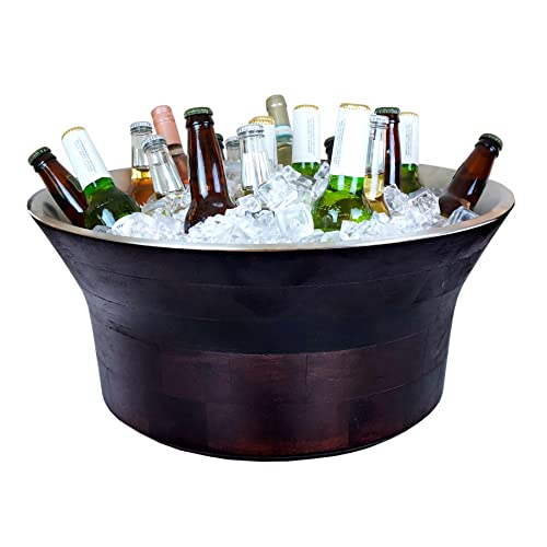 Massive 7.5-Gallon Insulated Mango Wooden Luxury Beverage Tub & Party Wine Cooler Ice Bucket For Drinks, Internal Stainless Steel Leak-Proof Interior #TOP4