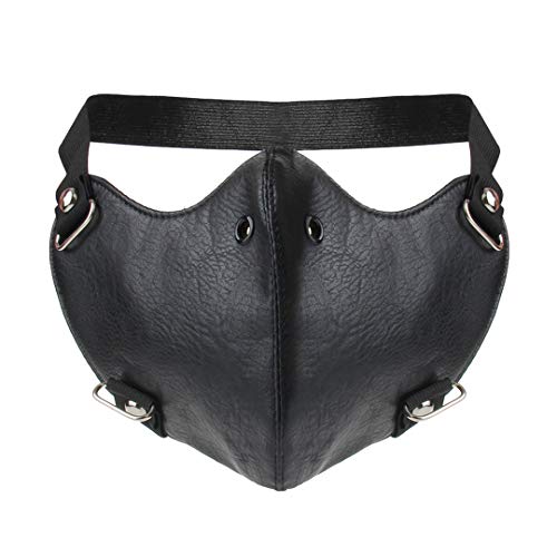 Surkat Máscara de Halloween Color sólido Mitad Cara Piel Motocicleta Máscara - Negro - Talla única Cover