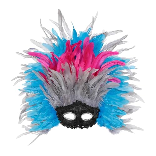 Hailong Ming Feather Headdress Cosplay Fashion Masquerade Fancy Dress for Party Halloween Stage Performance Festival Thanksgiving, Blue Pink