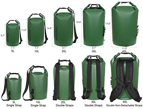 MARCHWAY Floating Waterproof Dry Bag Backpack 5L/10L/20L/30L/40L, Roll Top Sack Keeps Gear Dry for Kayaking, Rafting, Boating, Swimming, Camping, Hiking, Beach, Fishing (Dark Green, 30L) - Thumbnail 2
