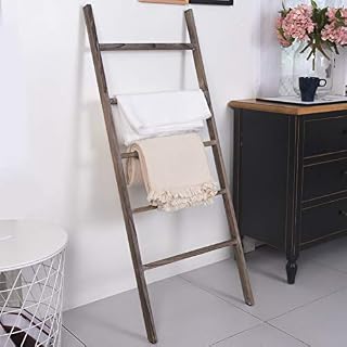 RHF 48" Blanket Ladder Rustic,Decorative Ladder Shelf,Leaning Shelf,Ladder for Bathroom, Ladder Shelf Stand