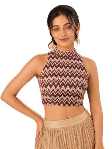 Image of Vamas Women's Net Saree Blouse | Padded Sleeveless Back Open Designer Blouse | ReadymadeEthnic Blouse with Tie-Up Back for Women