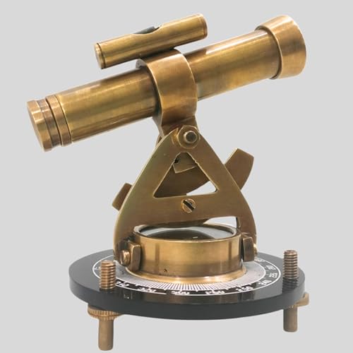 Antique Brass Alidade Compass Telescope with Black Base Nautical Survey Instrument Vintage Theodolite Replica Desk Decor Collectible Gift for Home Office