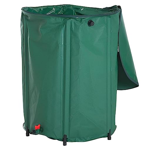 Folding Rain Barrel UV Resistant Collapsible Water Collector with Filter & Overflow Tap for Yard Car Wash Home Garden Use
