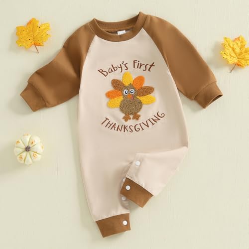 Kuriozud Newborn Baby Boy Thanksgiving Outfit Little Turkey Romper Long Sleeve Jumpsuit Infant Boy Fall Clothes4