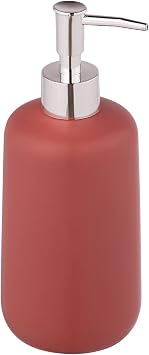 Allstar Olinda Refillable Soap Dispenser in Conical Shape, Matte Finish, Ceramic, Silver Pump, 500 ml, 8 x 20 x 7.7 cm, Red