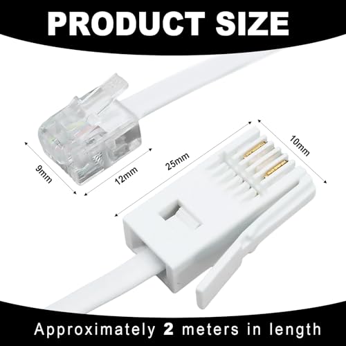 HDXH Telephone Cable Phone Cable for Landline ADSL Modem Cable 2M,BT to RJ11,UK Telephone Plug to RJ11 Lead For British home fixed telephone lines,Devices as fax machines,Telephones etc（white，2M）