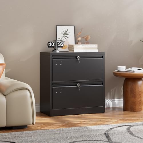 Aobabo 2 Drawer Lateral File Cabinet, Lockable Metal Filing Cabinet with Name Card, Suitable for Home Office School Hanging Files Letter/Legal/F4/A4 Size,Required-Assembly,Black - Image 3