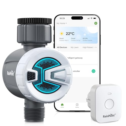 RAINPOINT Programador Riego Wifi, Temporizador Riego Automatico Wifi con Modo de Ciclo y Remojo, Control Remoto Smart APP a través de WLAN de 2,4 GHz o Bluetooth, para Césped y Jardín