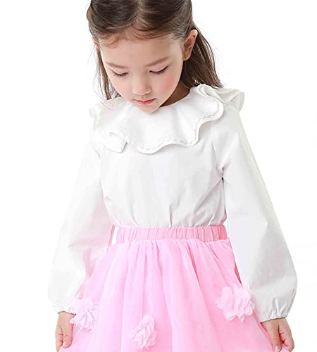Ozkiz 'Heidi' Cotton Ruffle Neck Long Sleeve Blouse for Girls Toddler Little Kids_White, US Size 5T3