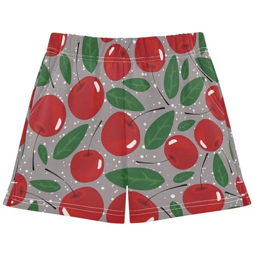 pnyoin Girl's Shorts Cute Cherry Leaves Athletic Running Shorts with Pockets Size 7-8t