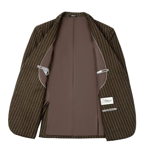 Mens Suit Slim Fit 2 Piece Classic Pinstripe Tweed Suits for Men Wedding Business Tuxedo Blazer Jacket Pants Set 6