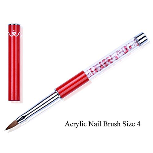 Yoanku 1Pcs 3D Nail Art Brush Rhinestone Handle Kolinsky Acrylic Nail Brush Size 4 #TOP3
