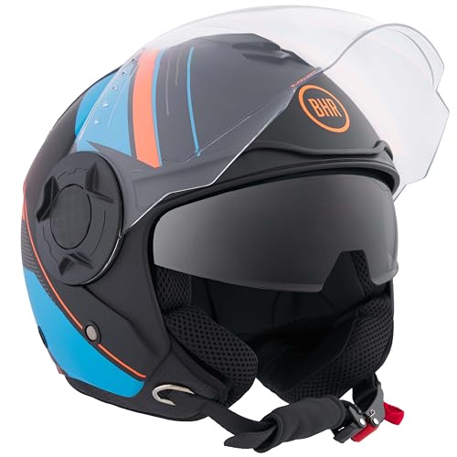 BHR Casco Jet Doppia Visiera 830 FLASH, Casco Scooter Omologato ECE 22.06, Casco Moto Jet Leggero & Confortevole con Visiera Interna Parasole, Cool Black (Opaco), XL
