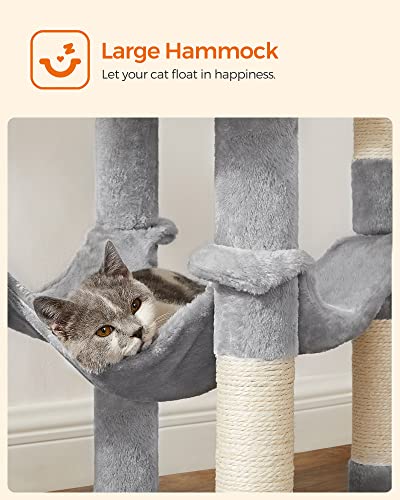 FEANDREA Cat Tree, Cat Tower, Cat Condo with Scratching Posts, Hammock, Plush Perch, Cat Activity Center, Light Gray… - Image 8