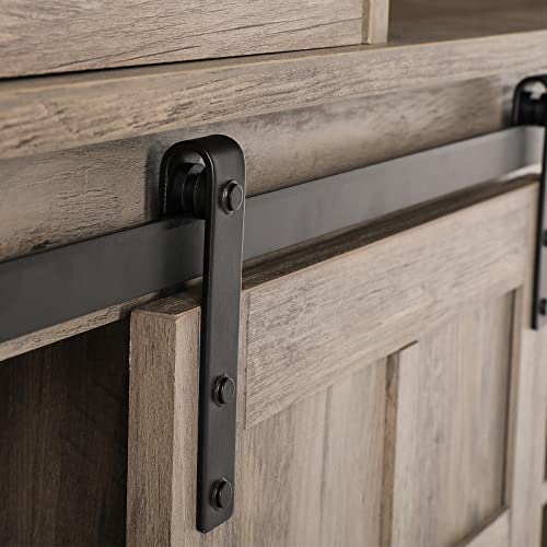 Lghm Fireplace Tv Stand For 65 Inch Tv, Entertainment Center With 23" Electric Fireplace, 58" Farmhouse Tv Stand With Sliding Barn Door, Tall Tv Console With Flip Drawers, Wash Gray #TOP4