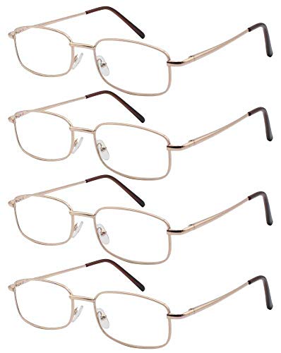 Lesebrille Lesehilfe für Herren und Damen - [Pack 4 Einheiten] Dioptrien +1.50 Gold Metallfassung Stärke PC Handy Trend Frau Mann Senior