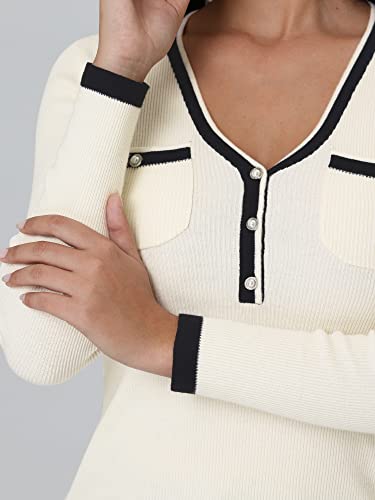 Women's 2024 Fall Sweater Top V Neck Long Sleeve Casual Ribbed Knit Tee Tops4