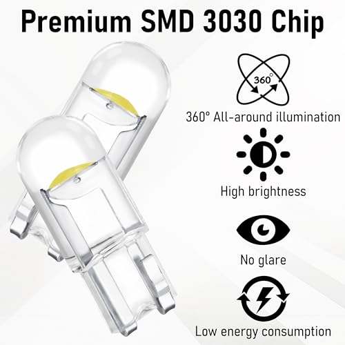 Image of 30 PCS Car 194 LED Bulbs, 168 2825 W5W T10 Wedge COB LED Replacement Bulb, 6000K License Plate Light Bulb, Error Free Interior Bulb for Dashboard Light, Dome Lights,License Plate Lights (White)