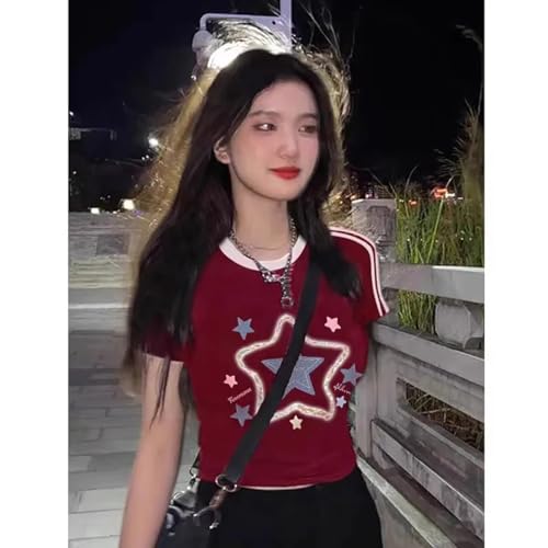 Gothic Playful Star Print, Casual Design Sense T-Shirt, Versatile Ultra Short top, Kawaii Spicy Girl Outfit2