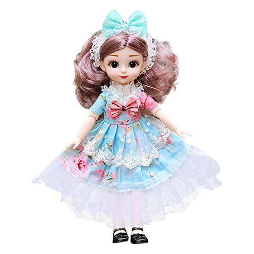 Image of Tickles Set Movable Jointed Cute Girl Brown Eyes Fashionable Doll Sky Blue Dress for Kids Girls (Size: 30 cm Color: Sky Blue)