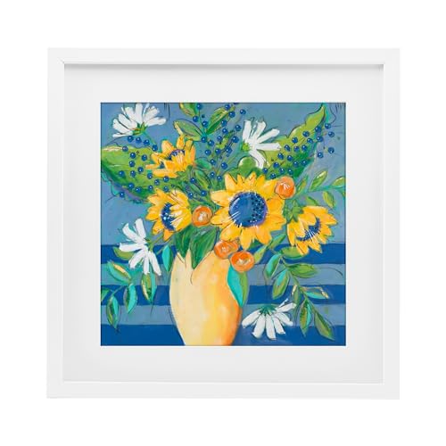 Stupell Industries 'Floral Bursts Among The Blue'�A�K���X���t���[���v�����g�A�z���C�g�A40.5 x 16�C���`�A�|���₷�����A�č����AKrinlox