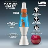 LAVA® - Lampa Lava 2117, pomarańczowy wosk, niebieska ciecz, srebrna podstawa i czapka, oryginalna 14,5 cal lampa ruchowa marki LAVA®