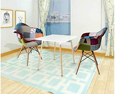 h4home Set of 2 Mid Century Modern Dining Chairs Eiffel Style Armchair Vintage Retro Patchwork Chair Scandinavian Furniture Wooden Frame Legs Office Living Room Restaurant Cafe Bar Hotel