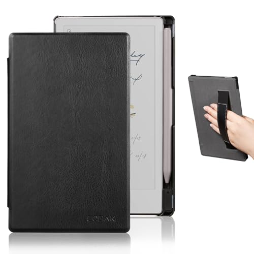 CoBak Case with Hand Strap for Remarkable Paper Pro Move 7.3" 2025 Released - Smart Auto Sleep/Wake Folio Lightweight Protective Cover with Built-in Pen Holder and Nibs Holder (Black)
