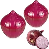 OUKEYI 2 contenitori riutilizzabili per frutta e verdura, contenitori a forma di peperone/cipolla/pomodoro/limone/aglio con coperchio, per frigorifero e verdure (cipolle)