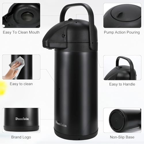 Updated Airpot Coffee Dispenser with Pump, 85 OZ Insulated Thermal Coffee Carafe for Keeping Hot - Cold Water, Party Chocolate Drinks & Stainless Steel Thermos Urn Large Thermal Hot Drink (Black) - Thumbnail 7