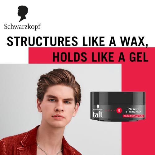 Image of Schwarzkopf TAFT Power Hair Wax For Luminous Shine And Glossy Hair, Hold 5 Lasts 48 Hours, Easy to Wash Out With No Stickiness, For All Hair Types, No Greasy Residue - 75ML