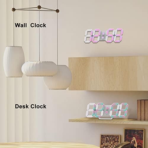 Deeyaple Led Digital Alarm Clock 3D Small Wall Clock No Noise Snooze Dimmable Time Memory 12/24 Date Temperature Remote Control Night Light Office Kitchen living Room Bedroom 25.2cm (Multi)